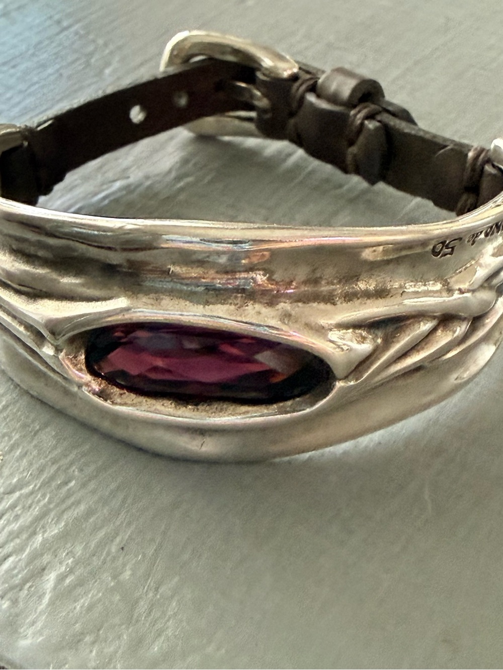 Uno de 50 Sterling Silver Purple Crystal Leather Bracelet